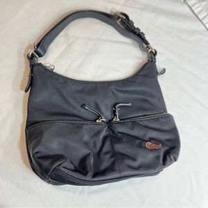 Dooney & Bourke black small top zip nylon purse handbag pink interior